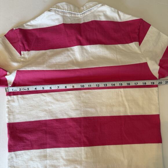 Alice + Olivia Treva Boxy Polo Shirt Sz LG Pink & White Preppy Coastal College - Picture 7 of 11